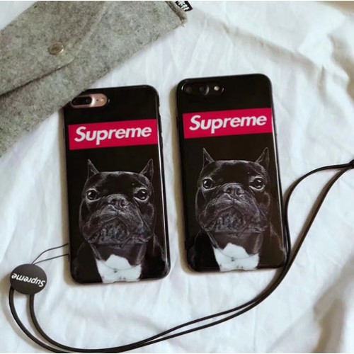 シュプリーム Supreme iphone x/8ケース ブランド iphone 7/7 plusカバー パロディ風犬 アイフォン6s/6s プラスケースオシャレストラップ付き