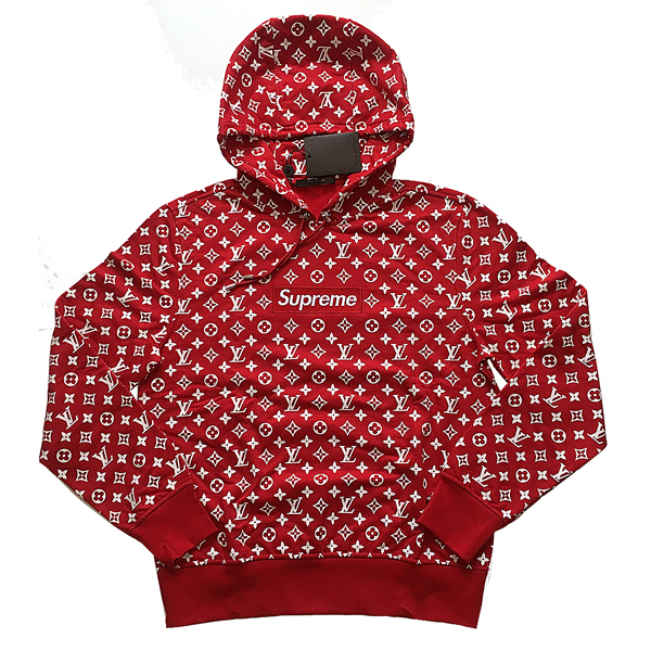シュプリーム ルイ ヴィトン トップス コピー 2017年 box logo hooded sweatshirtボックスロゴ パーカー スウェット モノグラム 赤