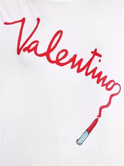 VALENTINO バレンチノ LIPSTICK プリントコットンジャージーTシャツ ヴァレンティノ Tシャツ コピー