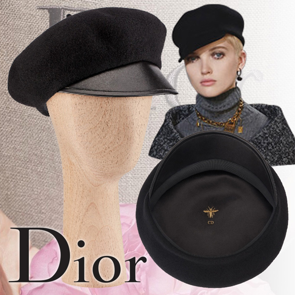 2019新作人気 Dior ディオール キャップスーパーコピー ブラックベレーキャップ ブラックウール DIOR文字入り