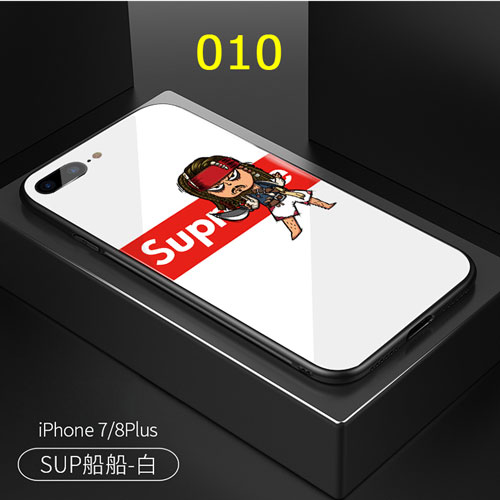 シュプリーム iphone x/テンケース キャラクター 付きiphone 8/7 plusケース ファッションガラス表面 アイフォン6sカバー潮流ブランド