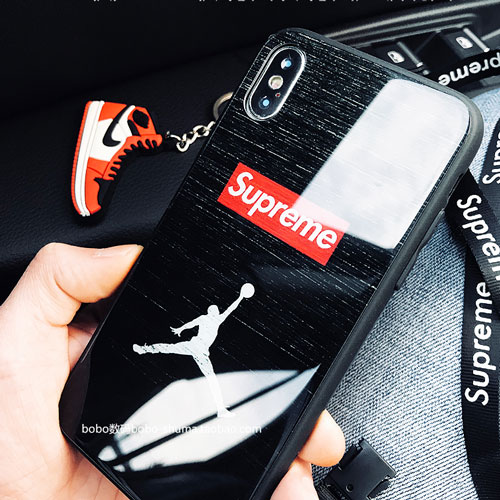 Supreme xジョーダン iphone xケース 流行ブランド iphone 8/7 plusカバー ガラス表面 アイフォン6s plusケース ストラップ付き