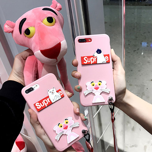 シュプリーム pink iphone x/8 plusケース ピングパンサー Galaxy S9/S9 plusケース ブランド ギャラクシー S8/NOTE8カバー アイフォン7/6S plusケース