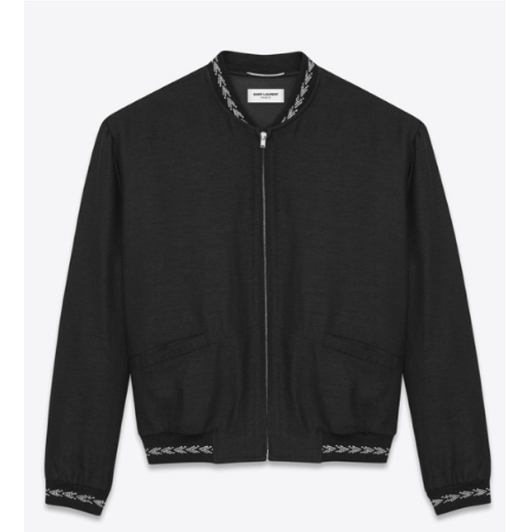 サンローラン ジャケット コピー ブルゾン シルク模様 ブラックジャケット 黒 １００％シルクで軽く心地の良い着心地