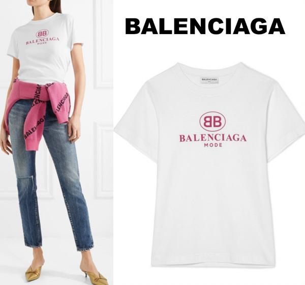 バレンシアガ t シャツ コピー BB モード セミ フィット T シャツ ピンクロゴが可愛い