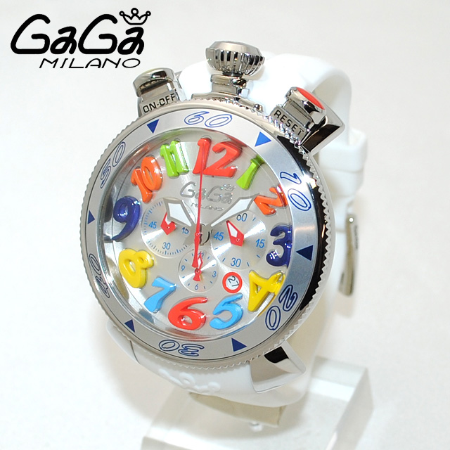 GaGa MILANO （ガガミラノ） 時計 腕時計 クロノ 48mm ホワイト ラバー/シルバー 60501 WH