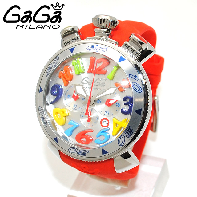 GaGa MILANO （ガガミラノスーパーコピー） 時計 腕時計 クロノ 48mm レッド ラバー/シルバー 60501 RD