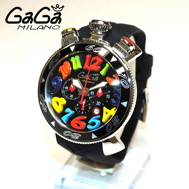 GaGa MILANO （ガガミラノ） 時計 腕時計 クロノ 48mm ブラック ラバー/シルバー 60502 BK
